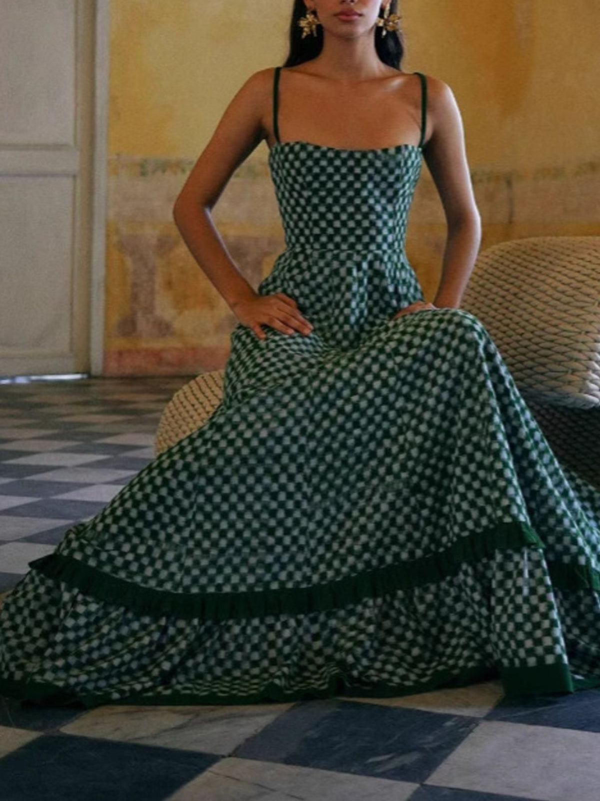 Checkered Spaghetti Strap Maxi Dress - alternate view 4