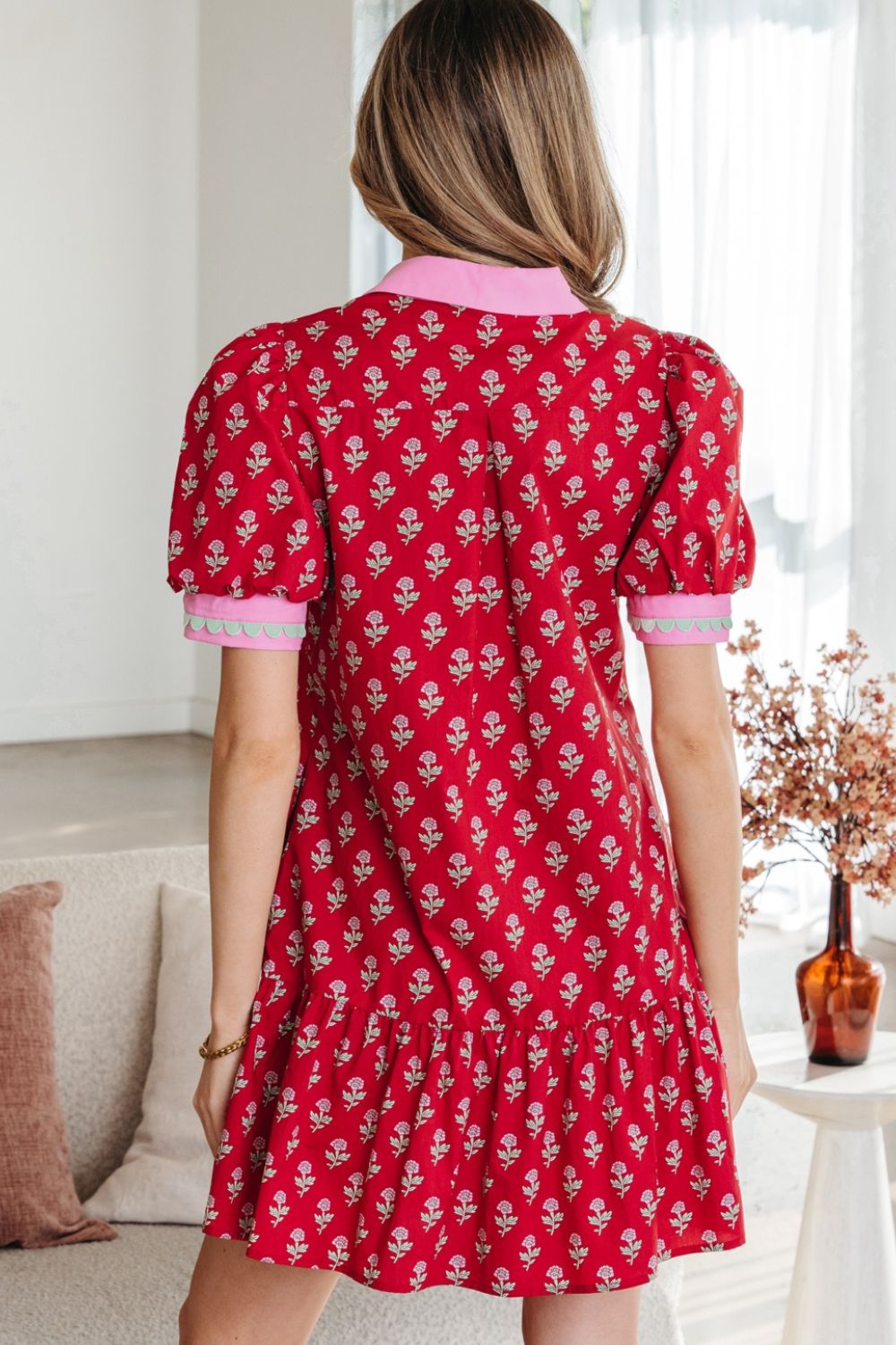 Floral Print Ruffle Hem Mini Dress - alternate view 1