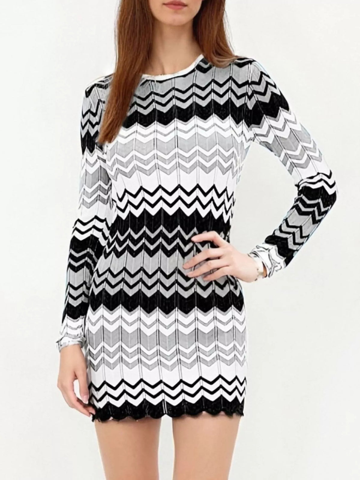 Openwork Wave Pattern Long Sleeve Sweater Dress - alternate view 9