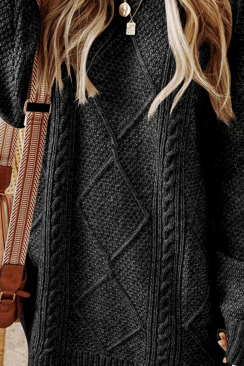 Cable-Knit Round Neck Sweater Dress - alternate view 6