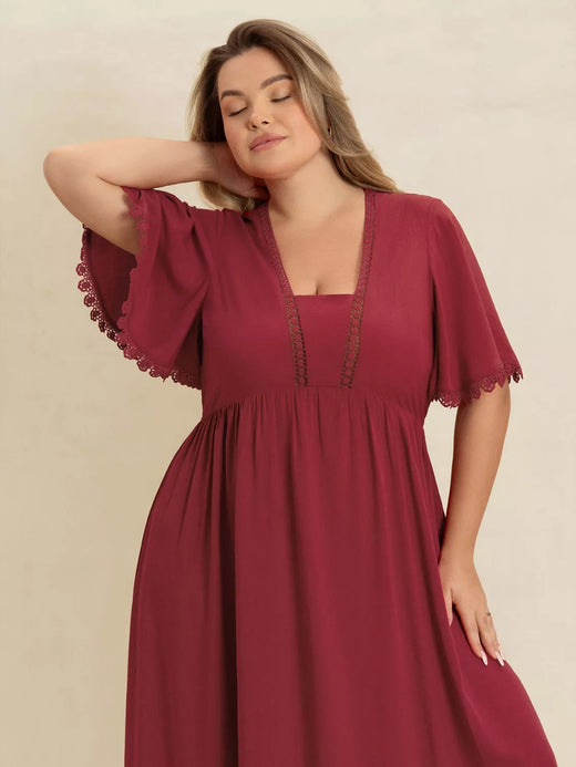 Lace Detail Flutter Sleeve Maxi Dress - alternate view 4