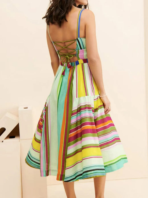 Colorful Striped Spaghetti Strap Midi Dress - alternate view 3