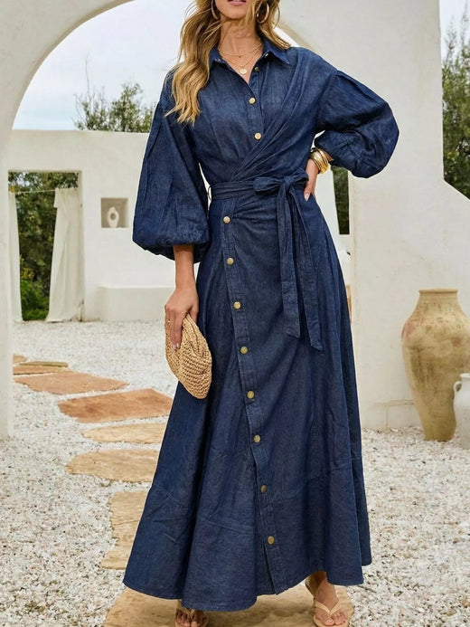 Long Sleeve Wrap-Front Denim Dress - alternate view 4