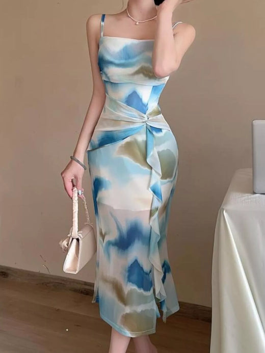 Watercolor Print Ruched Midi Dress - alternate view 2
