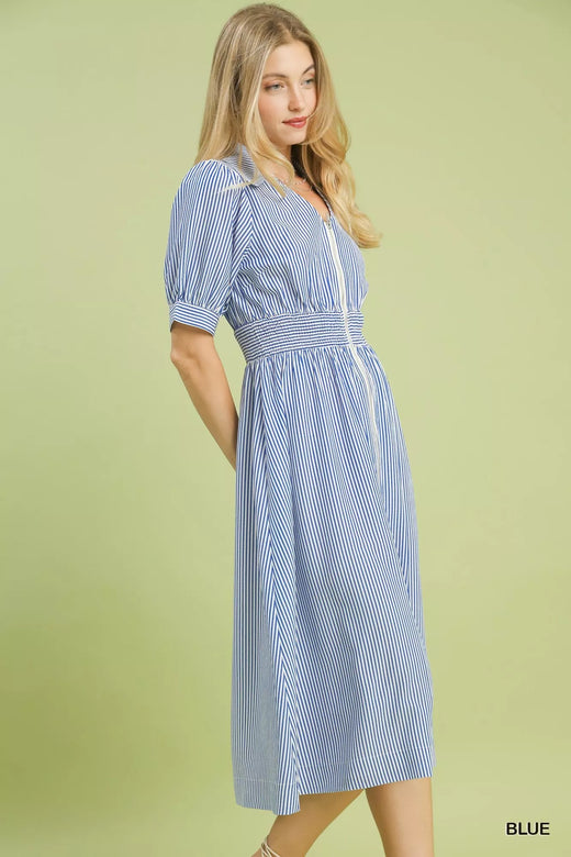 Striped Midi Dress with Front Zipper - alternate view 2