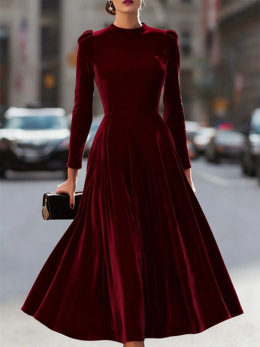 Velvet Long Sleeve A-Line Dress - alternate view 5