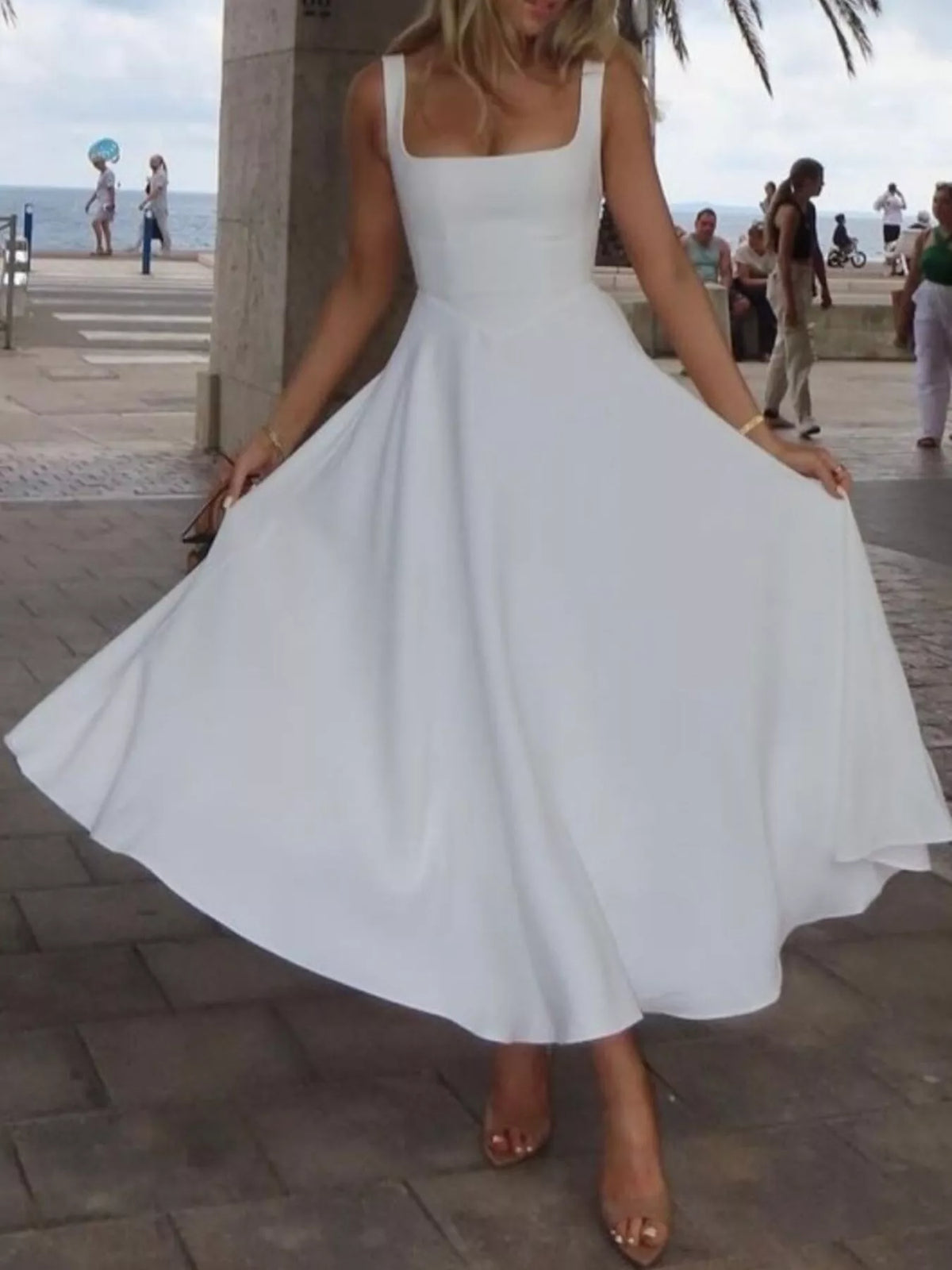 Square Neck Wide Strap A-Line Dress - alternate view 2