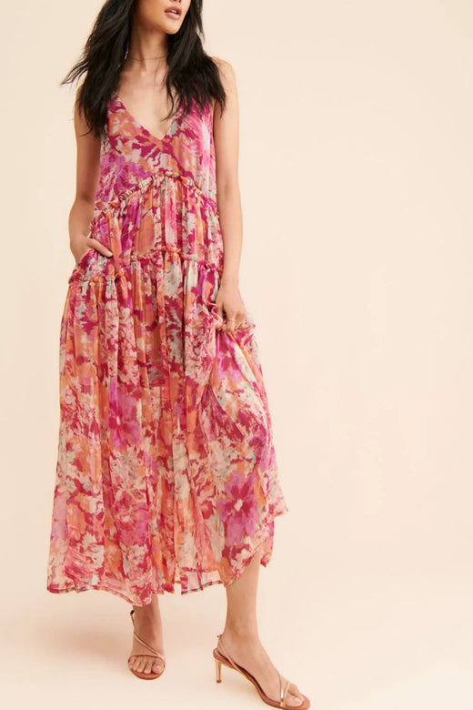 Frill Printed V-Neck Midi Dress - alternate view 3