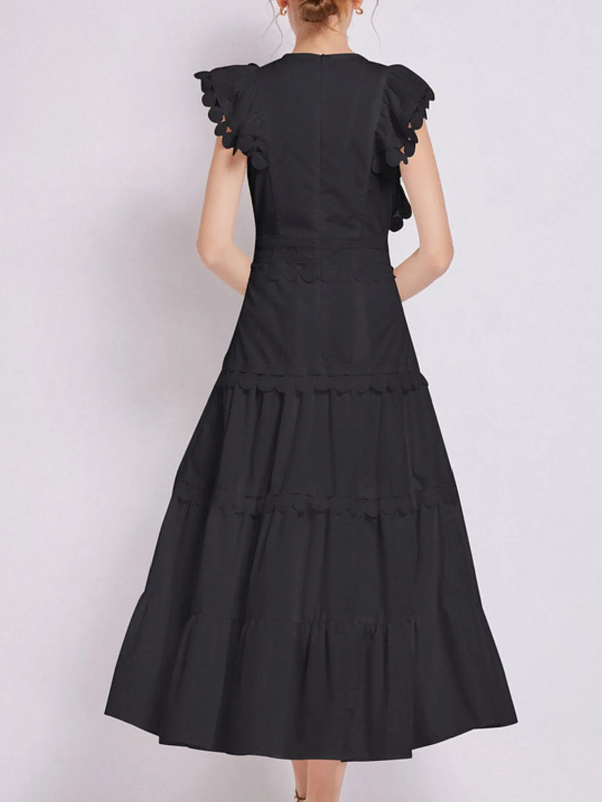 Sleeveless Ruffled Tiered Dress with Embroidered Trim - alternate view 15