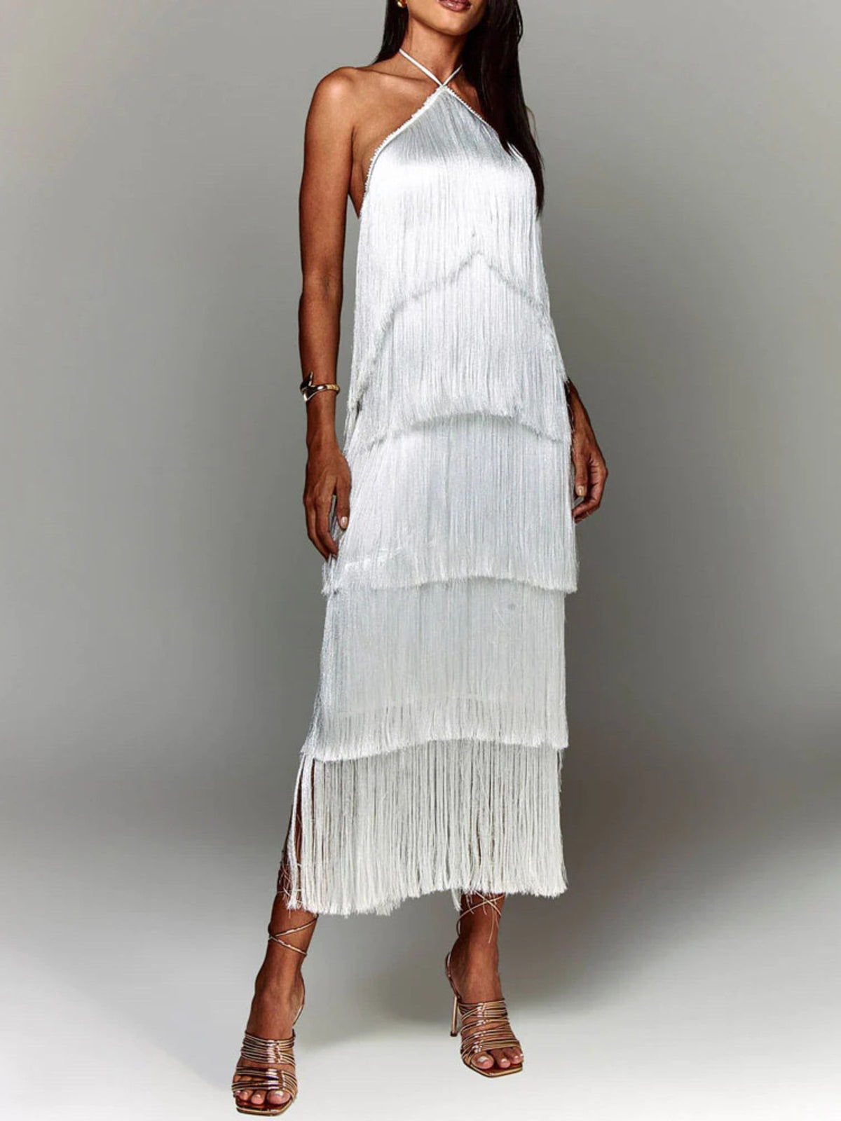 Fringe Halter Neck Sleeveless Maxi Dress - alternate view 8