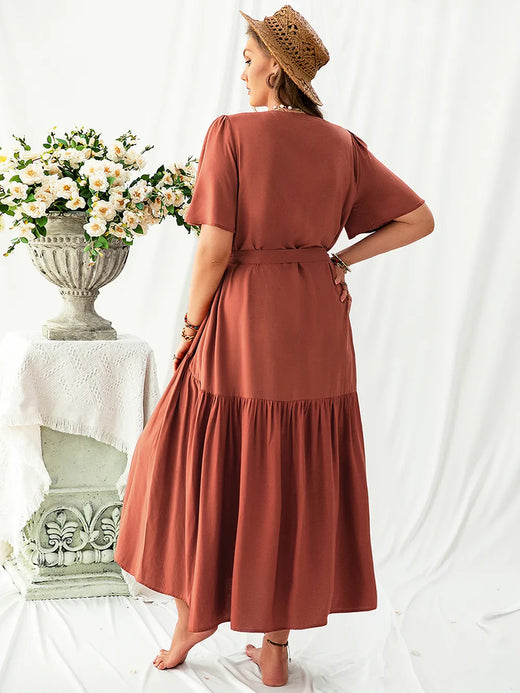 V-Neck Flutter Sleeve Midi Dress - alternate view 2
