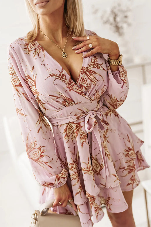 Printed Surplice Balloon Sleeve Mini Dress - alternate view 13