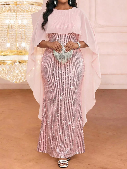 Sequin Cape Overlay Evening Dress - alternate view 3