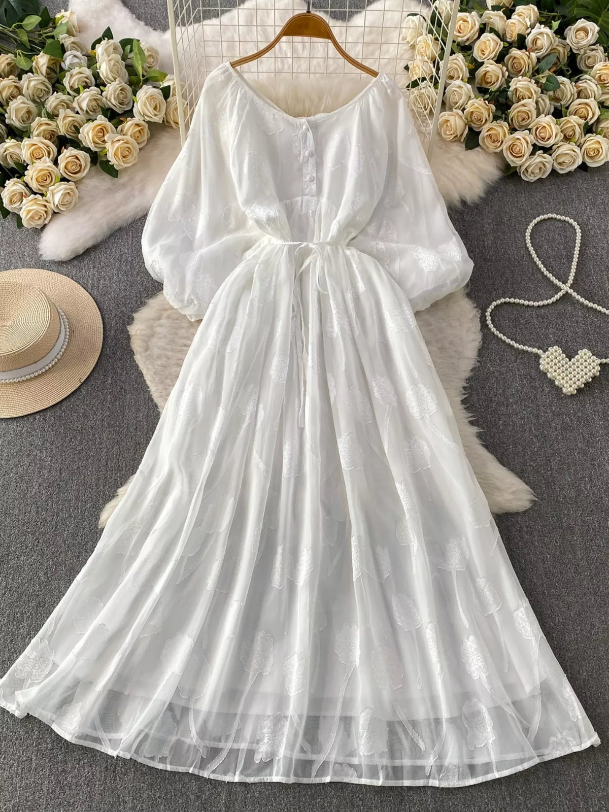 Button Front Puff Sleeve Chiffon Dress - alternate view 11