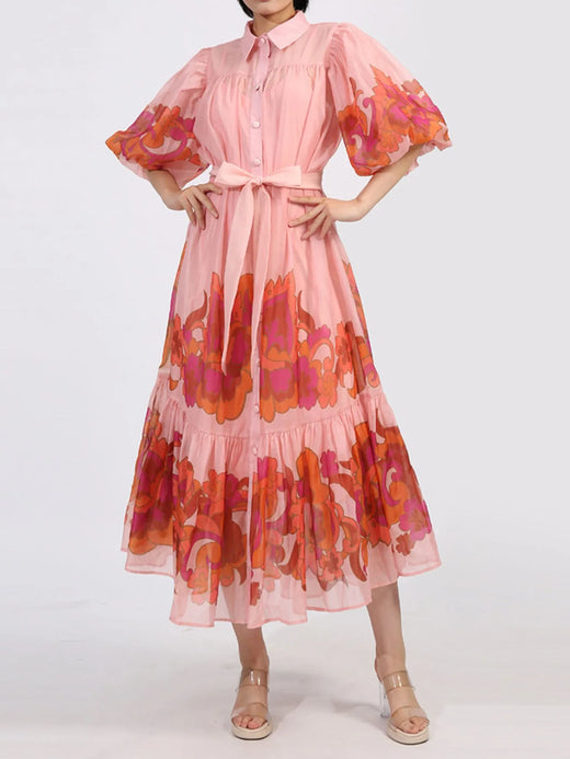 Button Front Puff Sleeve Dress - alternate view 4
