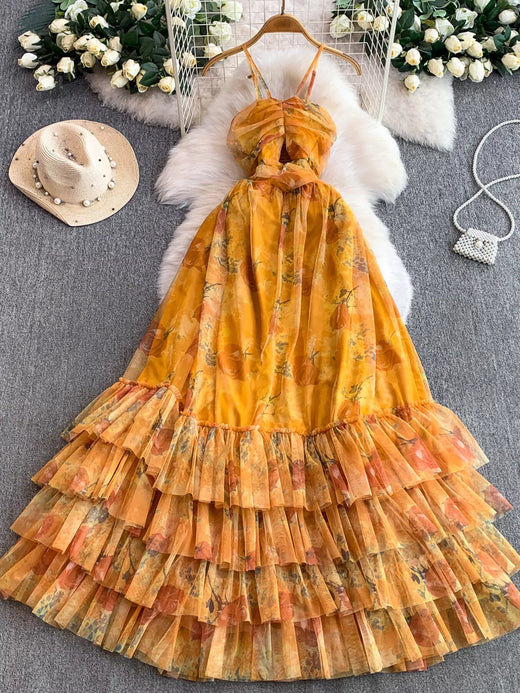 Floral Print Ruffled Layered Mesh Dress - alternate view 5