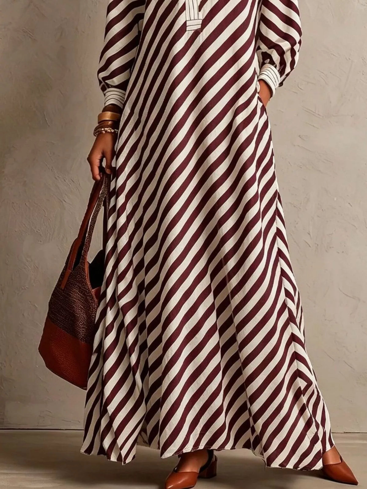 Striped Long Sleeves Maxi Dress - alternate view 6