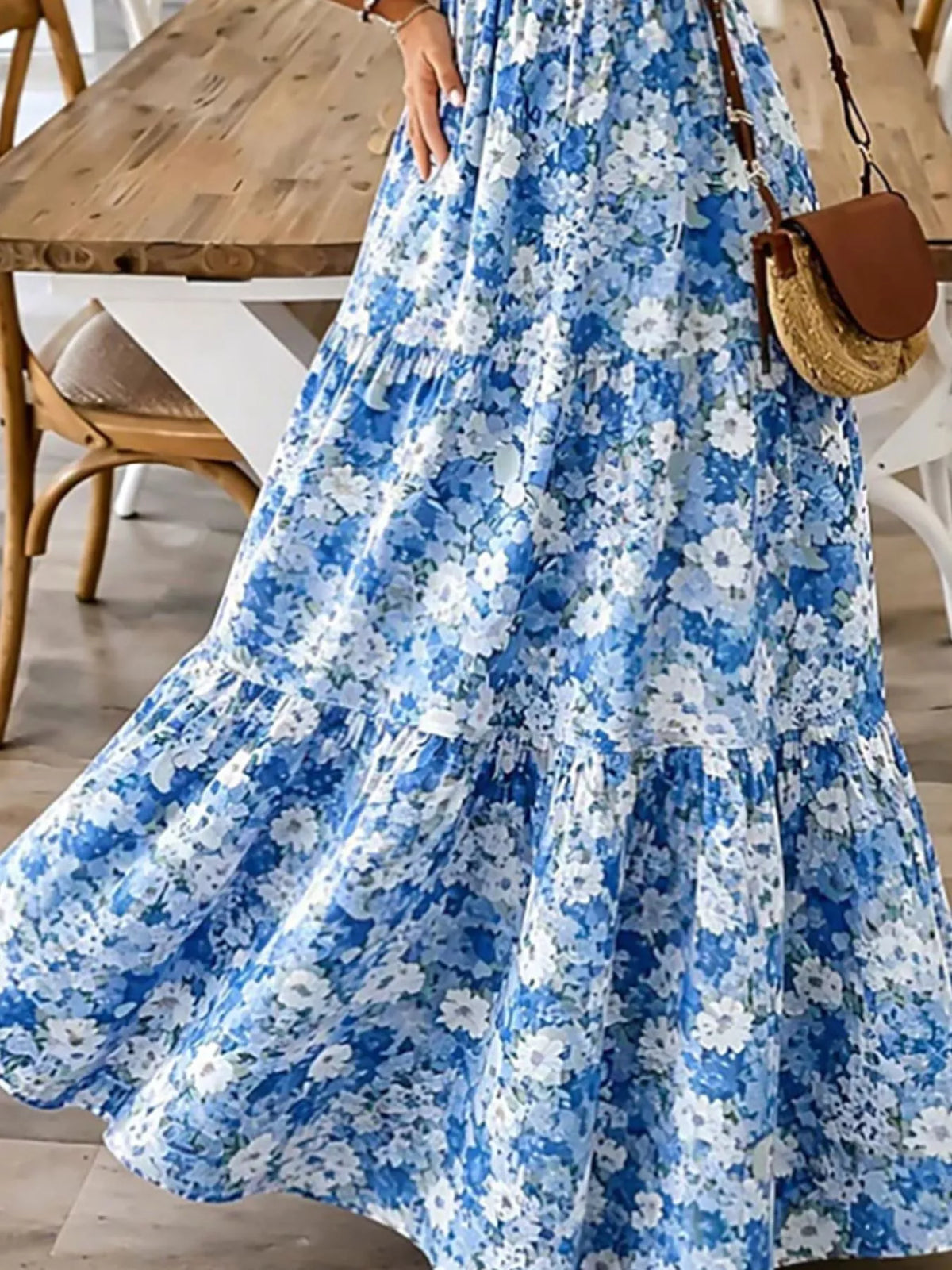 Floral Print Maxi Dress with Spaghetti Straps - alternate view 5