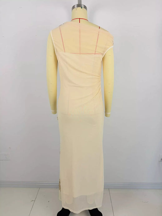 One-Shoulder Floral Embroidered Maxi Dress - alternate view 3