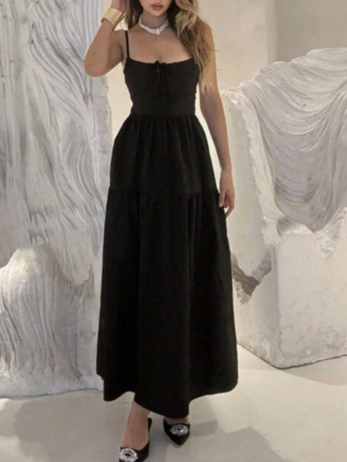 Lace Up Back Maxi Cami Dress - alternate view 4