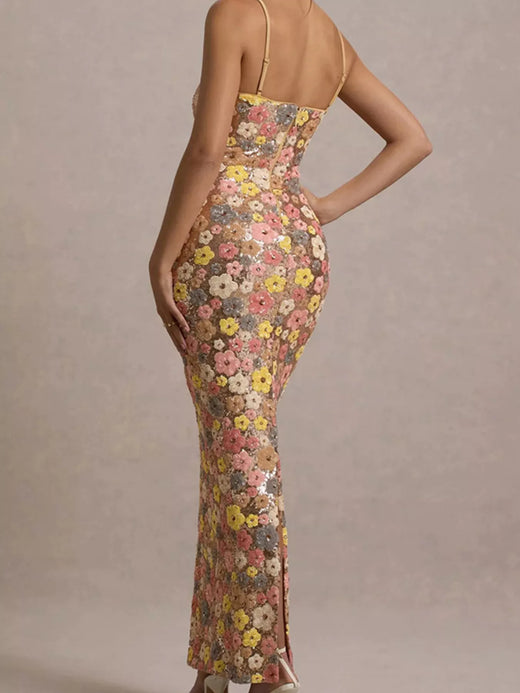 Floral Sequin Embellished Bodycon Maxi Dress - alternate view 2