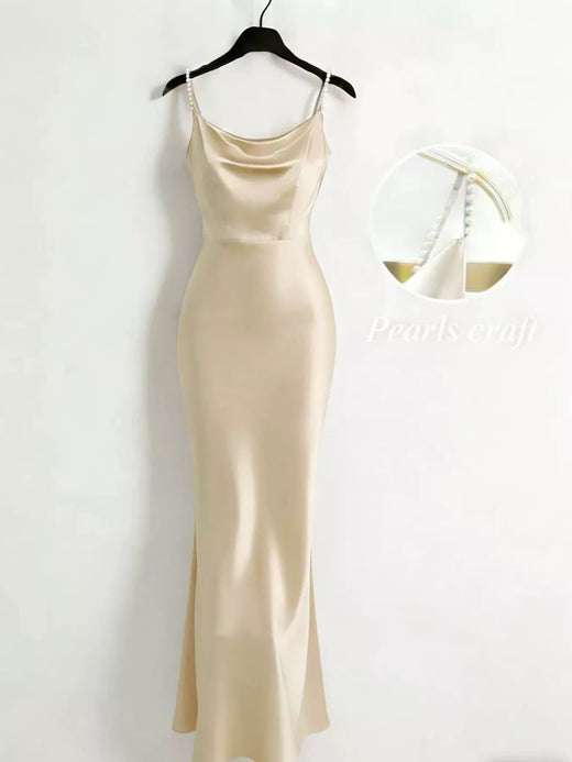 Pearl Strap Cowl Neck Satin Maxi Dress - alternate view 4