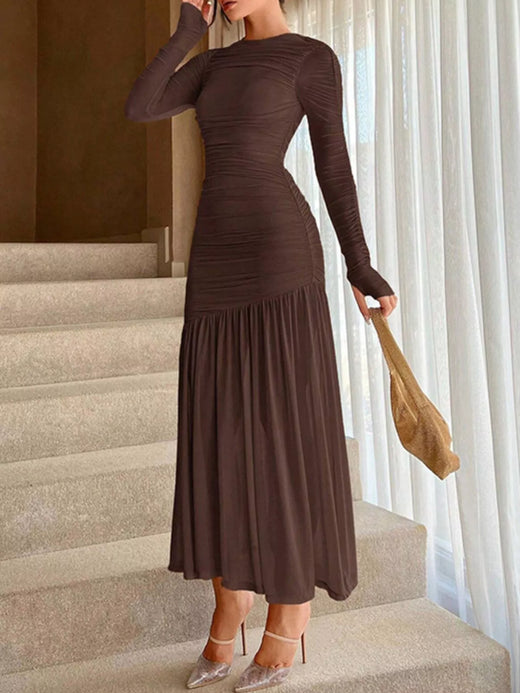 Ruched Long Sleeve Bodycon Midi Dress - alternate view 3