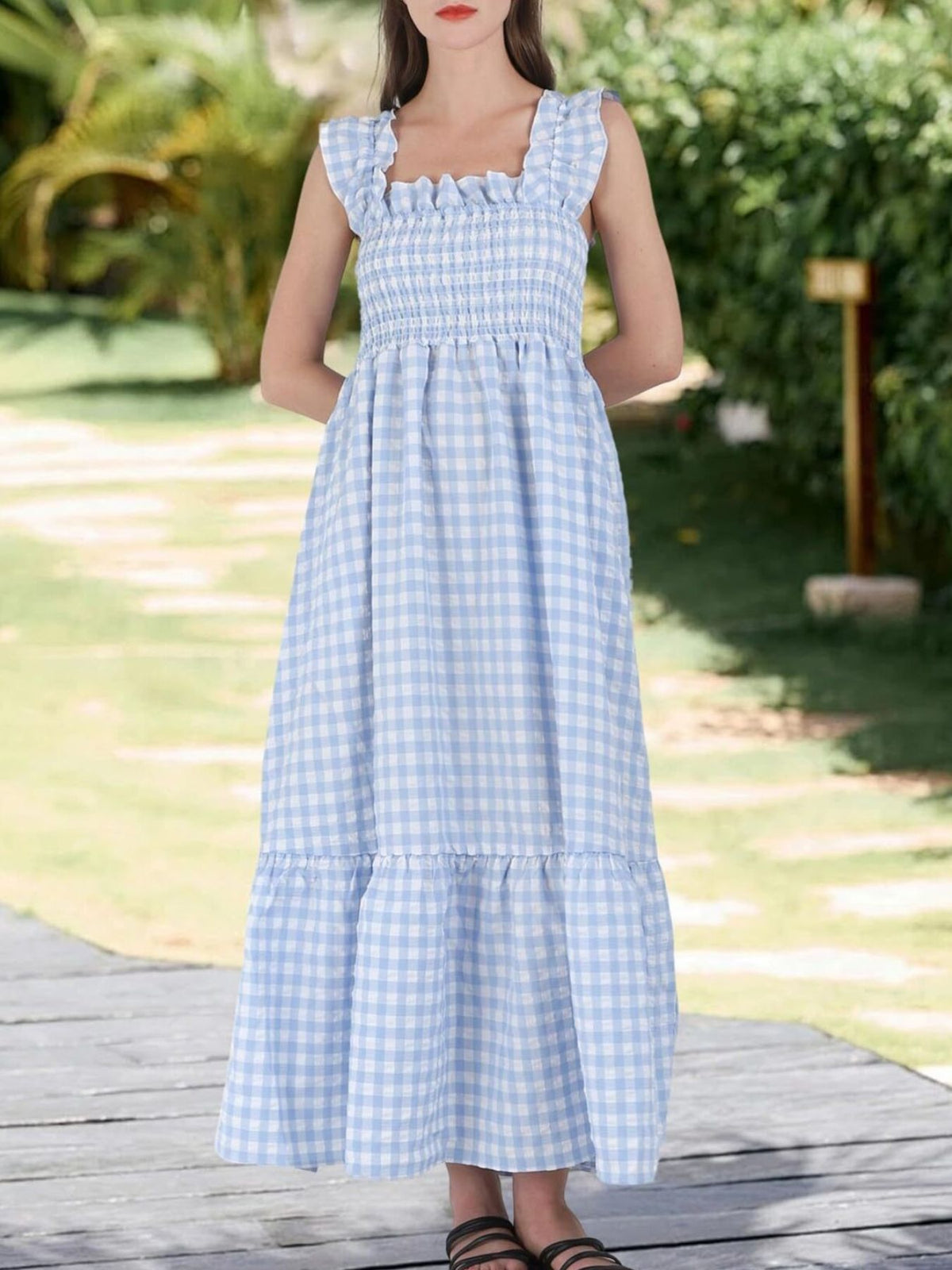 Ruffled Sleeveless Gingham Midi Dress - alternate view 5