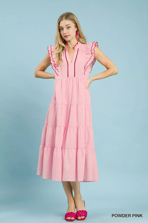 Seersucker Ruffle Sleeve Tiered Midi Dress - alternate view 3