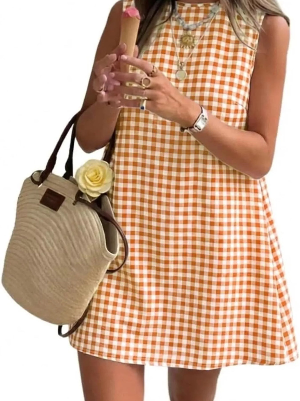 Gingham Sleeveless A-Line Mini Dress - alternate view 9