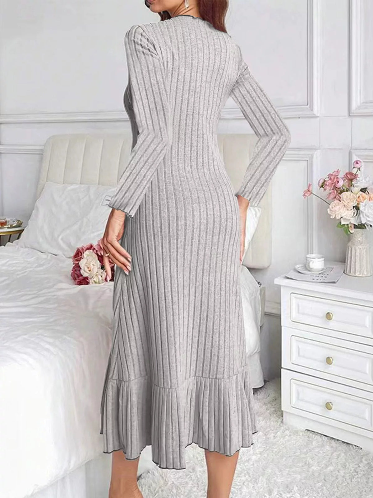 Full Size Ribbed Knit Ruffle Hem Bodycon Dress Plus Size - alternate view 9