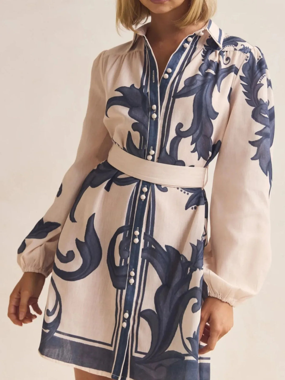 Printed Long Sleeve Shirt Dress - alternate view 2