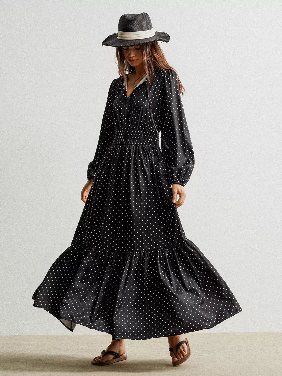 Polka Dot Long Sleeve Maxi Dress - alternate view 2
