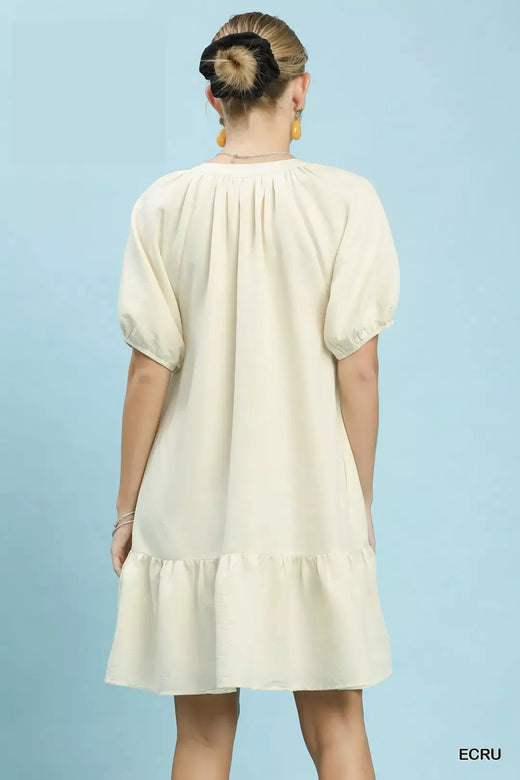 Embroidered Floral Babydoll Dress - alternate view 3