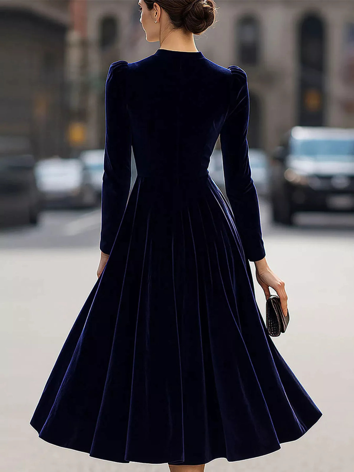 Velvet Long Sleeve A-Line Dress - alternate view 3
