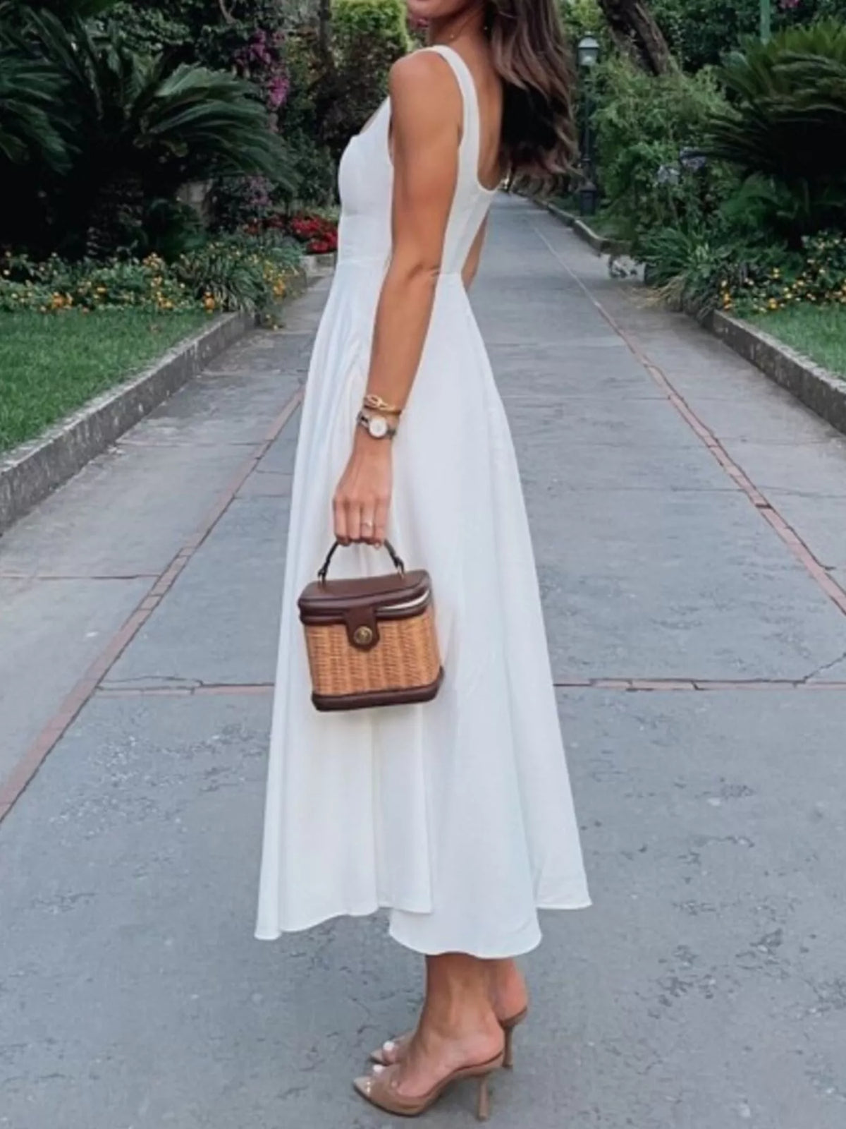 Square Neck Wide Strap A-Line Dress - alternate view 5