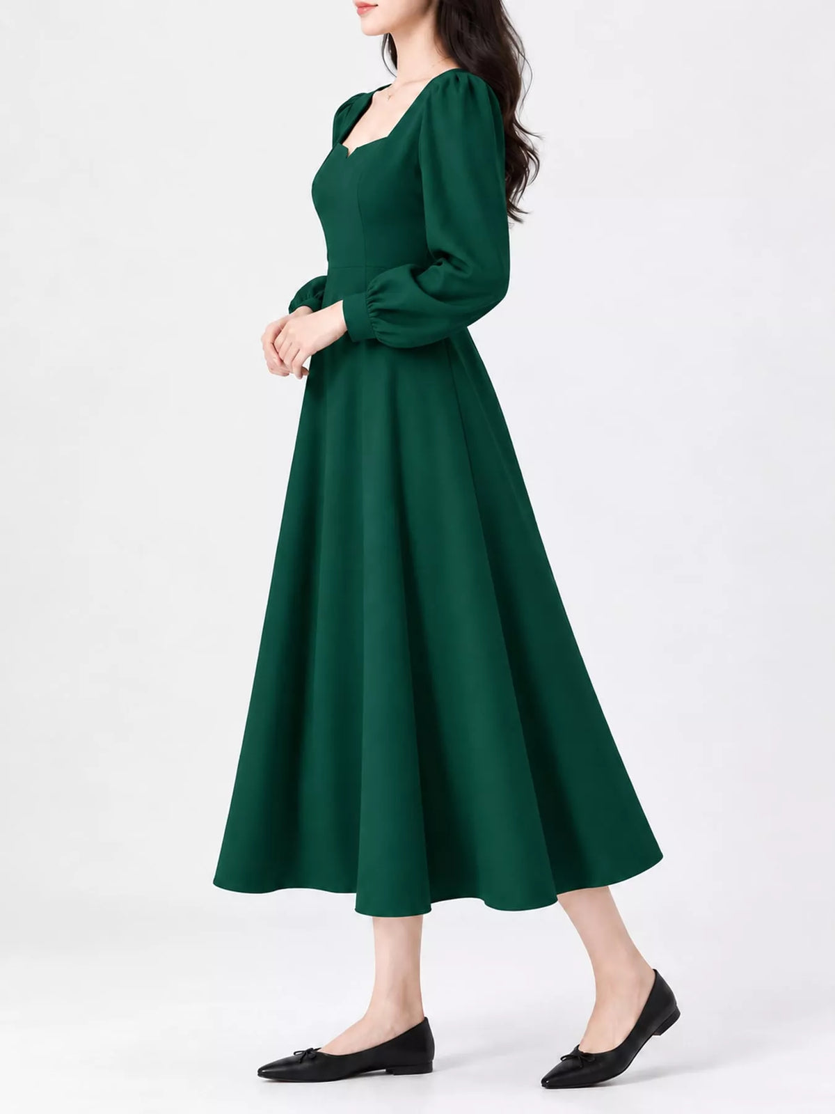 Full Size Long Sleeve A-Line Midi Dress Plus Size - alternate view 13