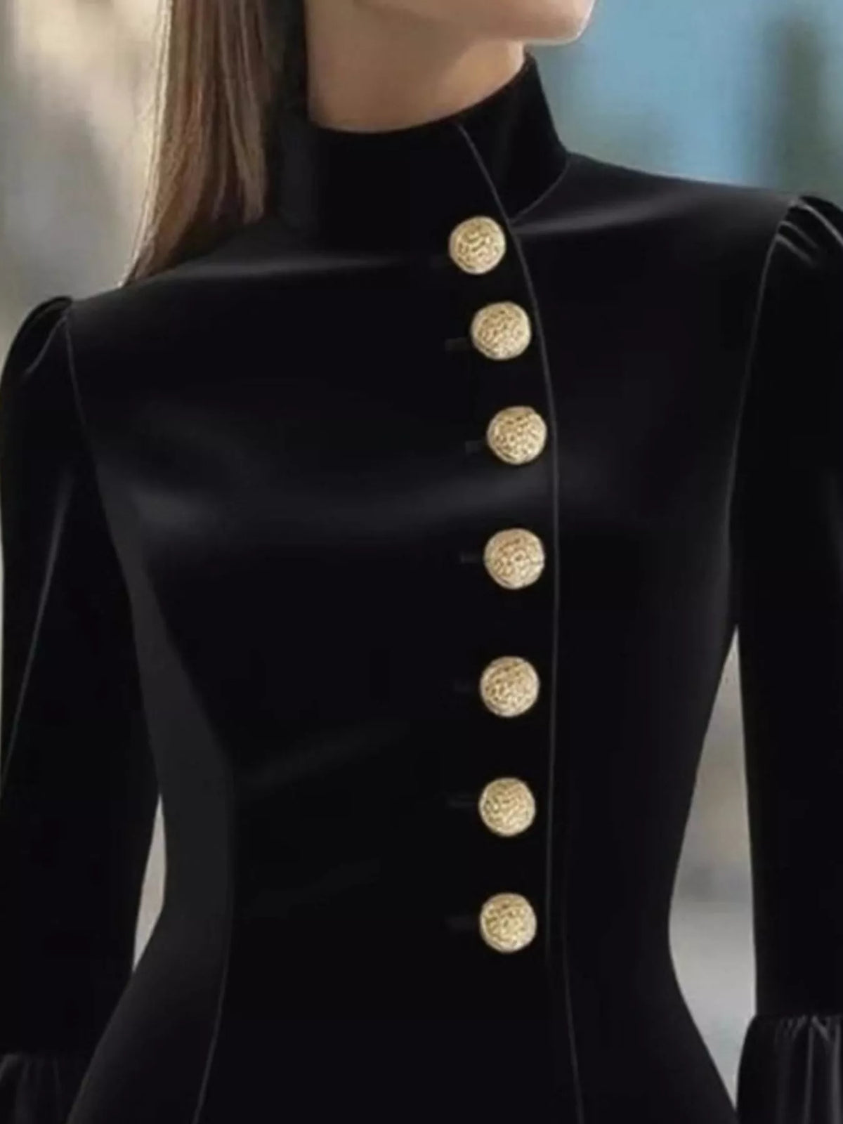 Bell Sleeve Mini Dress with Front Button - alternate view 2