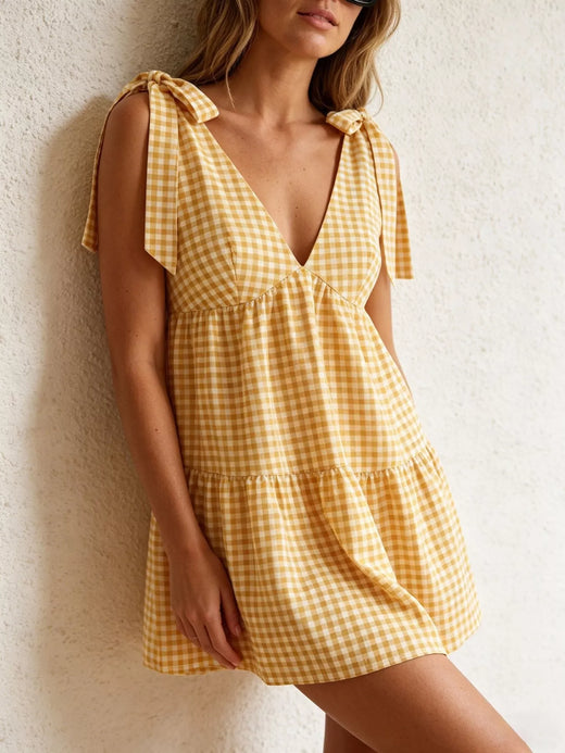 Gingham Tie-Shoulder Mini Dress - alternate view 3