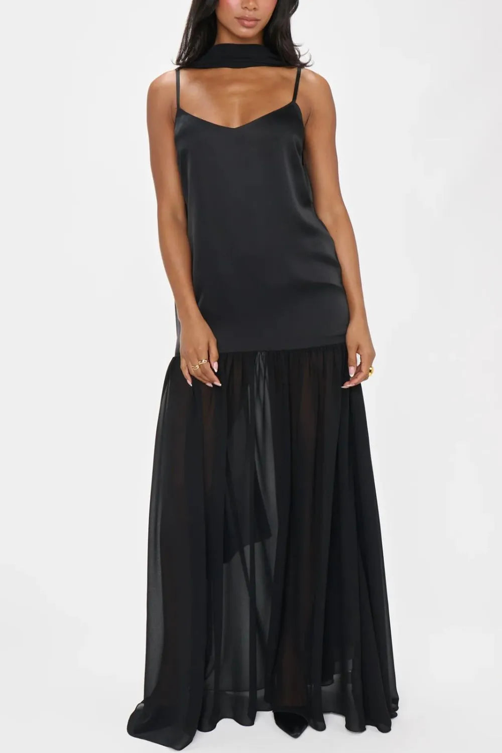Adjustable Strap Maxi Cami Dress with Scarf - alternate view 9
