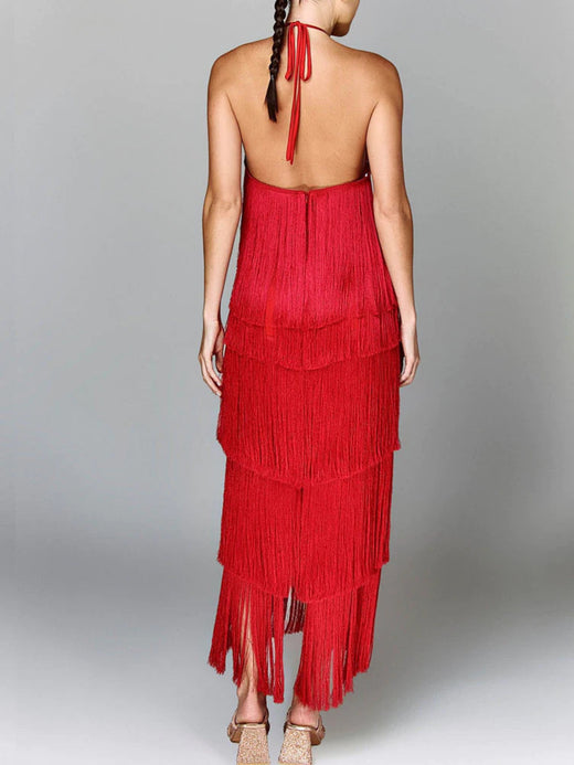 Fringe Halter Neck Sleeveless Maxi Dress - alternate view 2