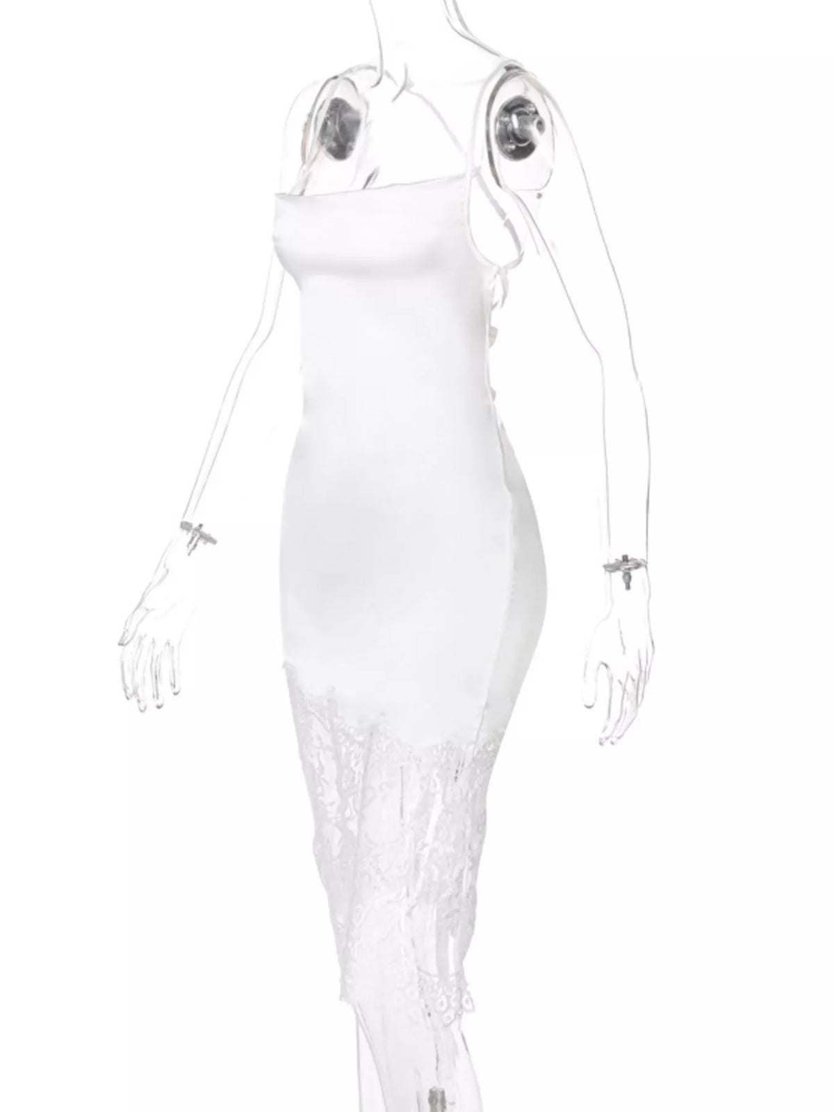 Satin Lace Trim Sleeveless Dress - alternate view 3