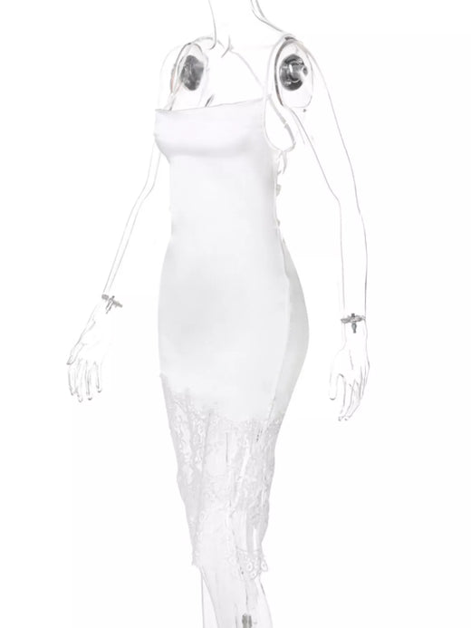 Satin Lace Trim Sleeveless Dress - alternate view 3