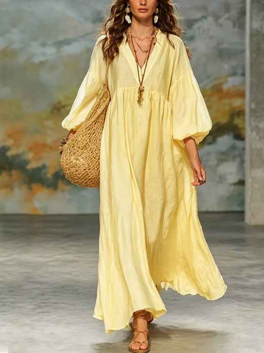 Full Size Notched 3/4 Sleeve Maxi Dress Plus Size - alternate view 5