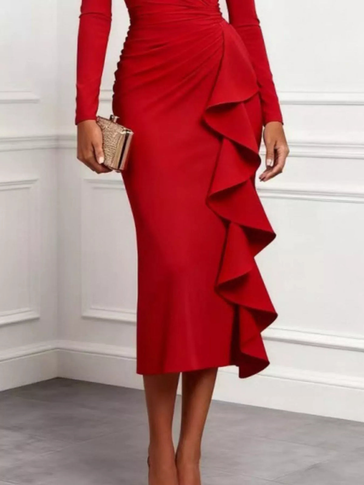Ruffled Surplice Long Sleeve Dress - alternate view 6