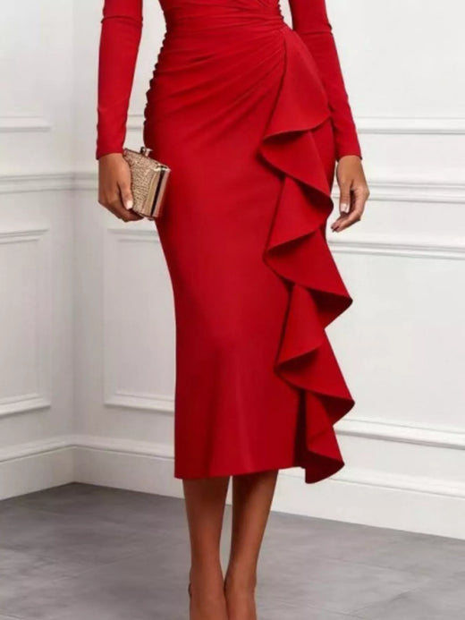 Ruffled Surplice Long Sleeve Dress - alternate view 6