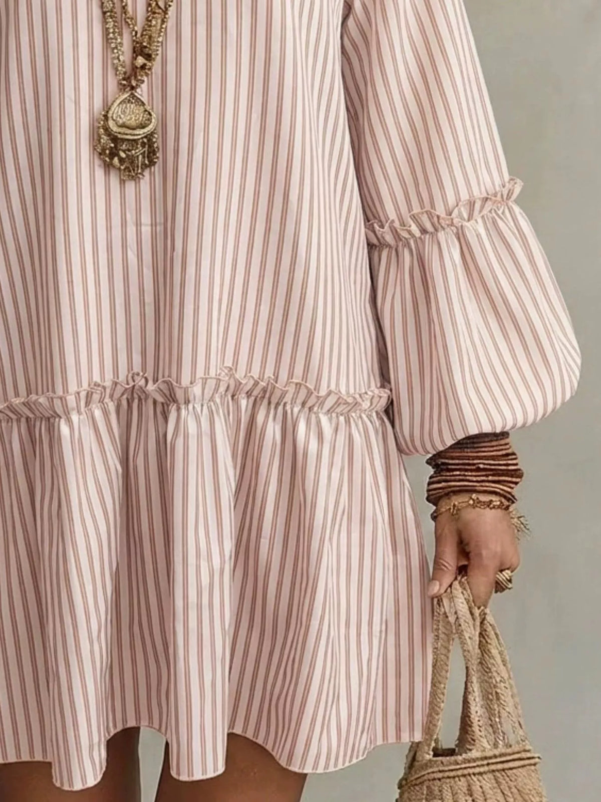 Full Size Striped Balloon Sleeve Mini Dress Plus Size - alternate view 2