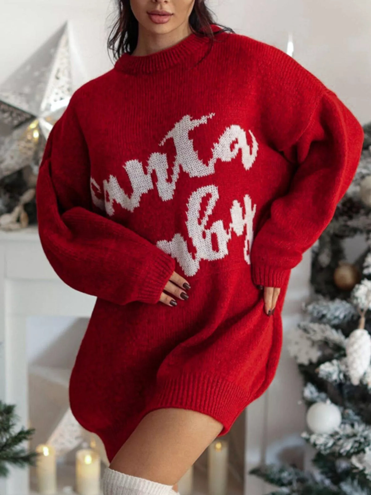 Christmas Letter Oversized Sweater Dress - alternate view 5