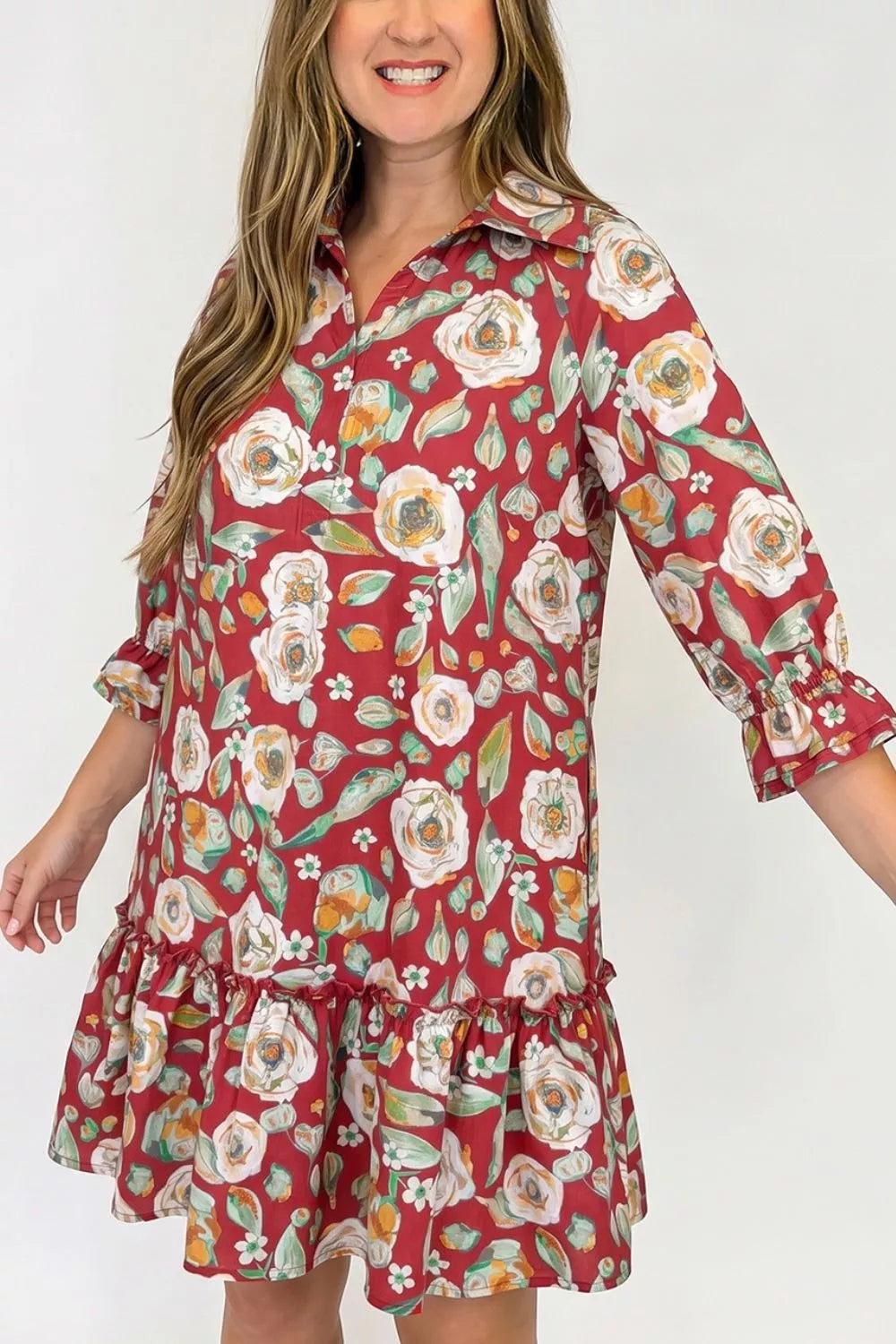 Floral Print Half Sleeve Short Shift Dress - alternate view 2