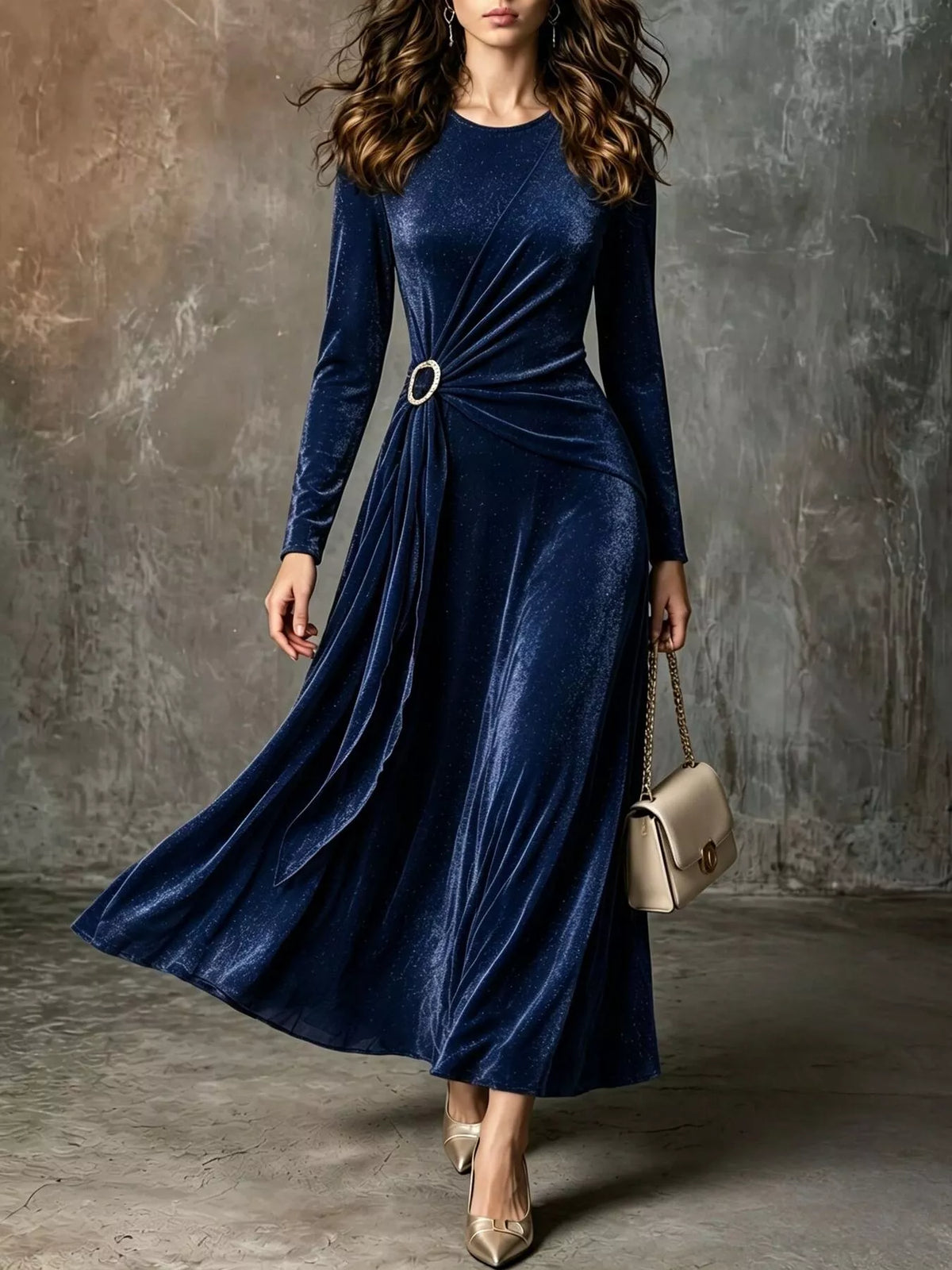 Full Size Velvet Long-Sleeve Maxi Dress with Ring Detail Plus Size - alternate view 4
